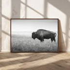 Bison Wall Art Canvas Print, Framed Rustic Wildlife Scene with Wild Buffalo