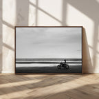 Motorcycle Beach Wall Art Canvas Print, Framed Vintage Motorcycle and Biker Silhouette