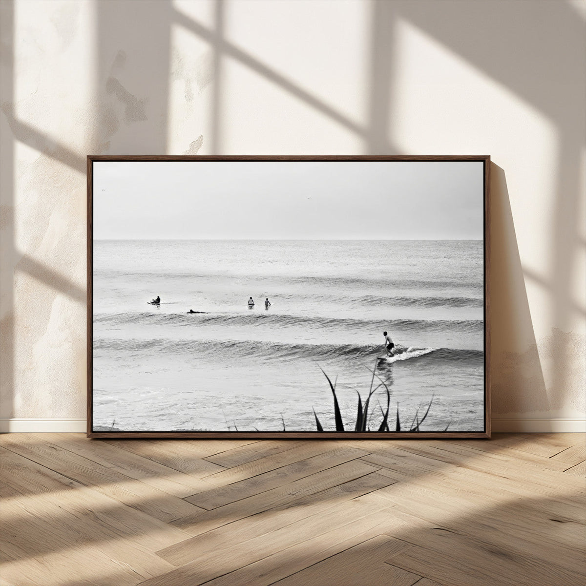 Surfer Silhouette Wall Art | Framed Calm Ocean Canvas