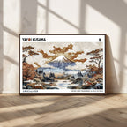Modern Japanese Wall Art Canvas Print, Framed Abstract Mount Fuji Landscape, Yayoi Kusama Canvas Wall Art