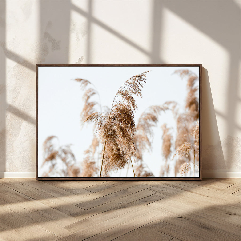 Pampas Grass Wall Art Canvas Print, Framed Neutral Tones Minimalist Boho