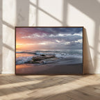 Golden Hour Wall Art Canvas Print, Framed Tranquil Waves Beach Sunset