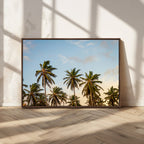 Palm Trees Wall Art Canvas Print, Framed Tropical Vibes Coastal Sunset