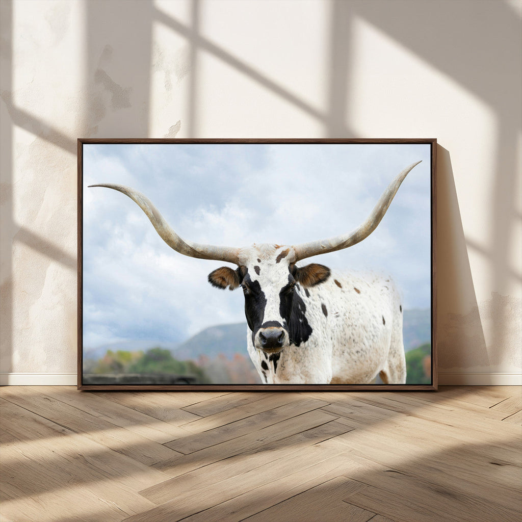Texas Longhorn Wall Art Canvas Print, Framed Western Rustic Farmhouse