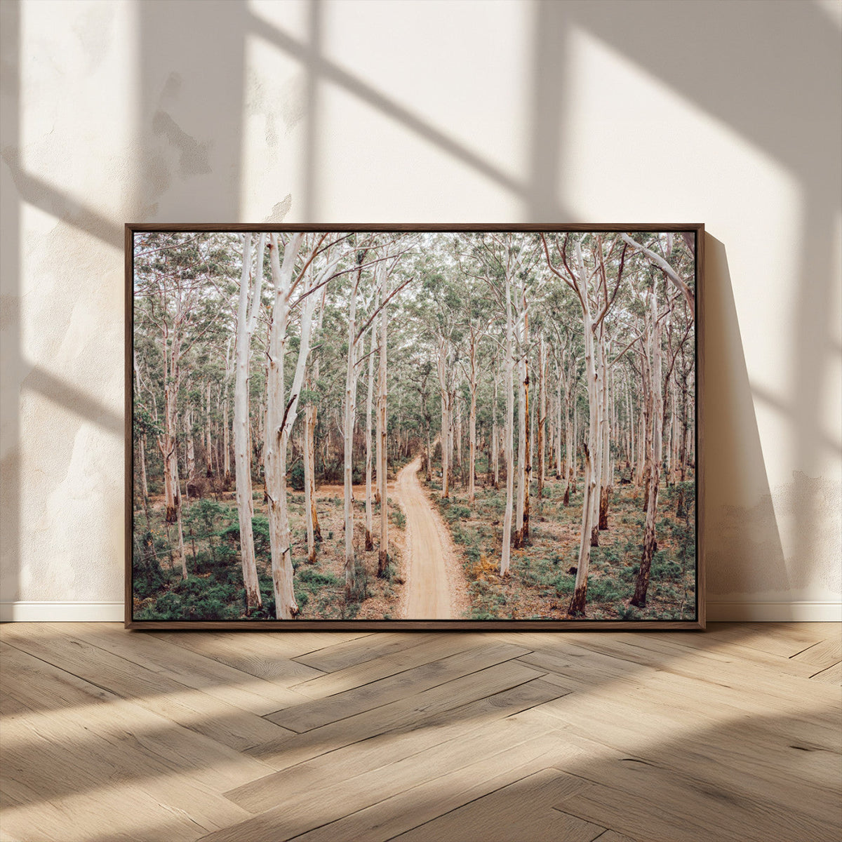 Forest Dirt Road Wall Art Canvas Print, Scenic Woodland Pathway with Tall Trees