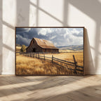 Golden Wheat Field Barn Canvas Print, Rustic Farm Landscape Under Dramatic Sky