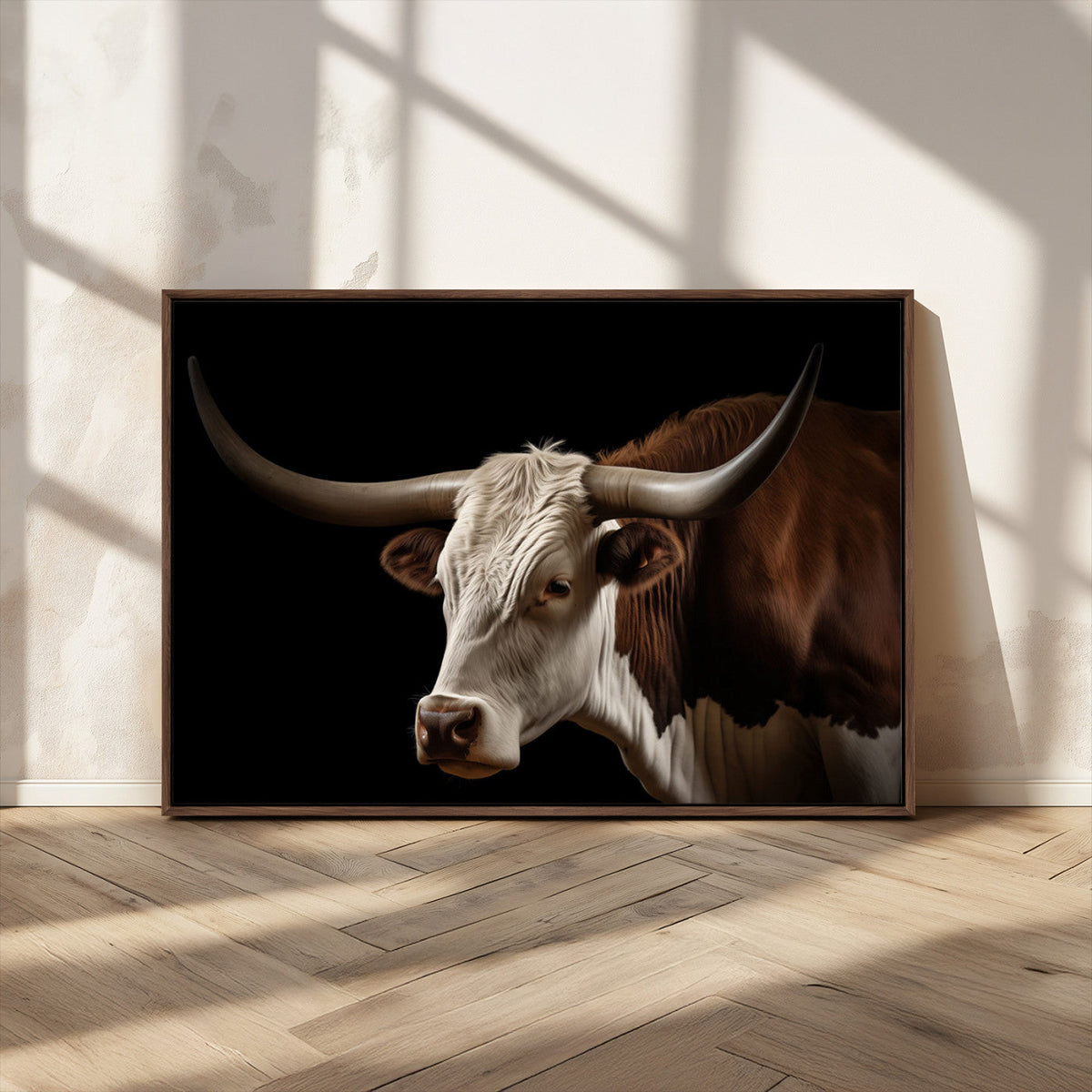 Texas Longhorn Bull Canvas Wall Art, Rustic Western Farmhouse Decor