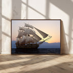 Majestic Sailing Ship Wall Art Canvas Print, Sunset Ocean Voyage with Tall Ship