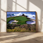 Ocean Cliff Golf Course Wall Art Canvas Print, Waves Crashing, Coastal Golf Landscape