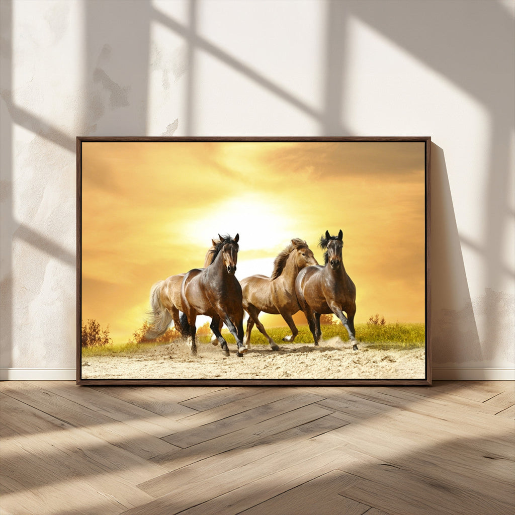 Wild Horses Wall Art Canvas Print, Framed Galloping Herd