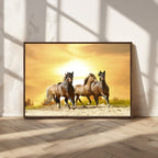 Wild Horses Wall Art Canvas Print, Framed Galloping Herd