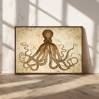 Sepia Octopus Wall Art Abstract Animal Canvas Print