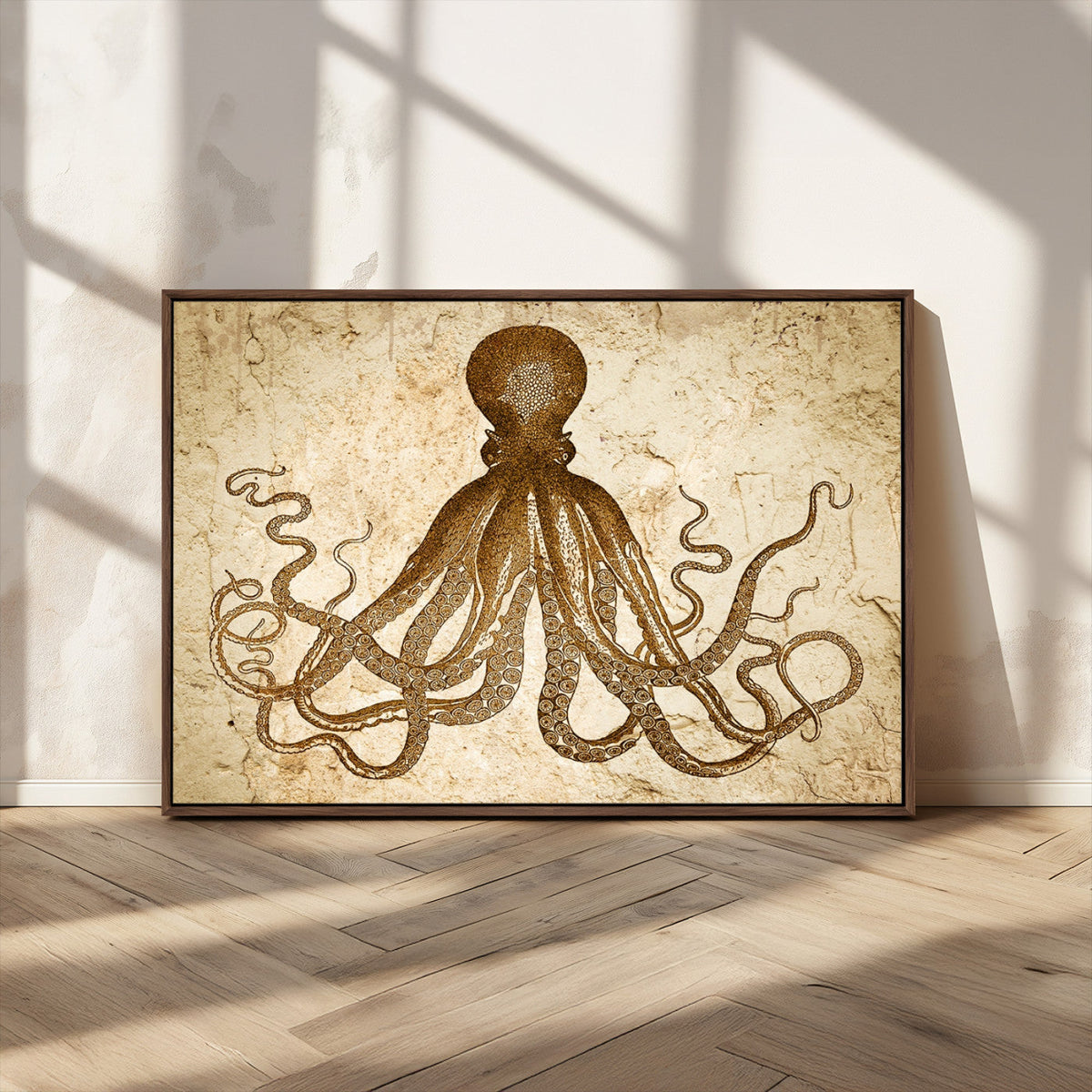 Sepia Octopus Wall Art Abstract Animal Canvas Print