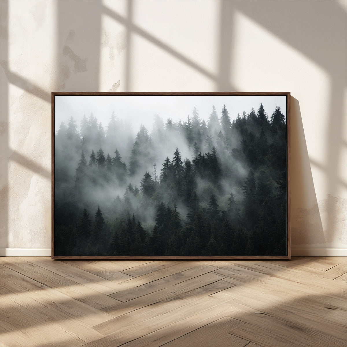 Foggy Forest Wall Art Canvas Print | 3 Panel Large Misty Landscape