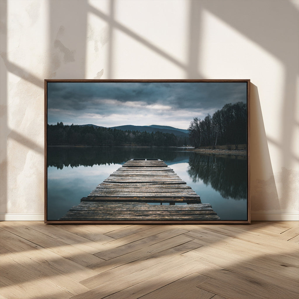 Wooden Bridge Near Lake Wall Art Canvas Print