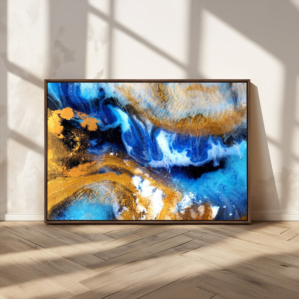 Blue Orange Marble Fluid Effect Canvas Wall Art Print