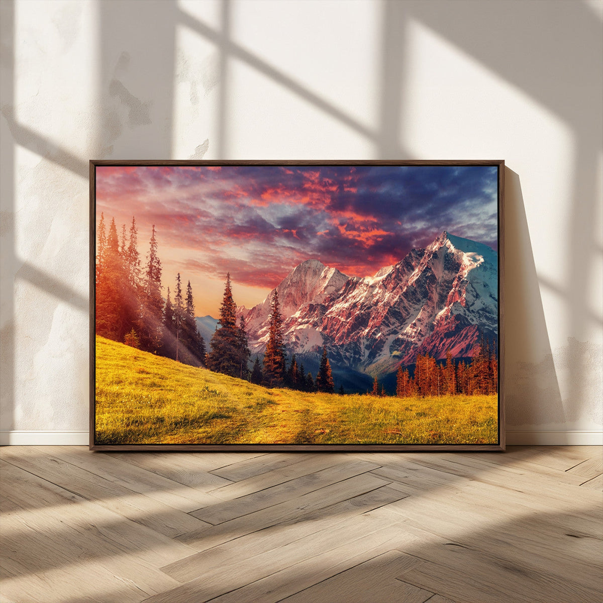 Mountain and Daylight Red Sunset Wall Art Canvas Print