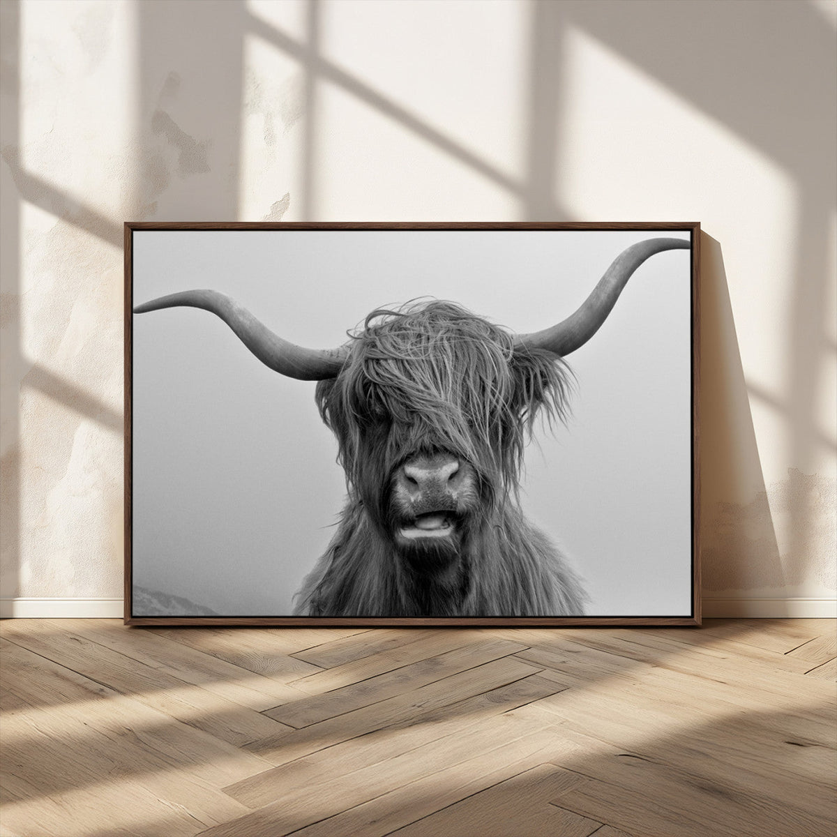 Texas Cow Wall Art Canvas, Texas Longhorn Cattle Canvas Print