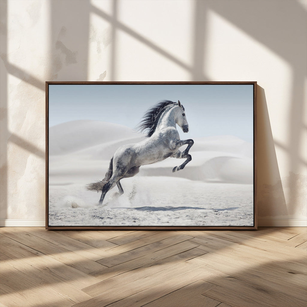 Prancing Horse Desert Large Wall Art Canvas Print, Majestic Horse Animal Artwork