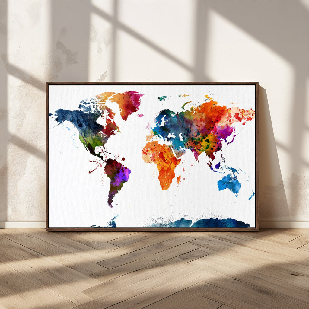 Bold Colorful World Map Canvas Print | Detailed Map of the World Wall Art