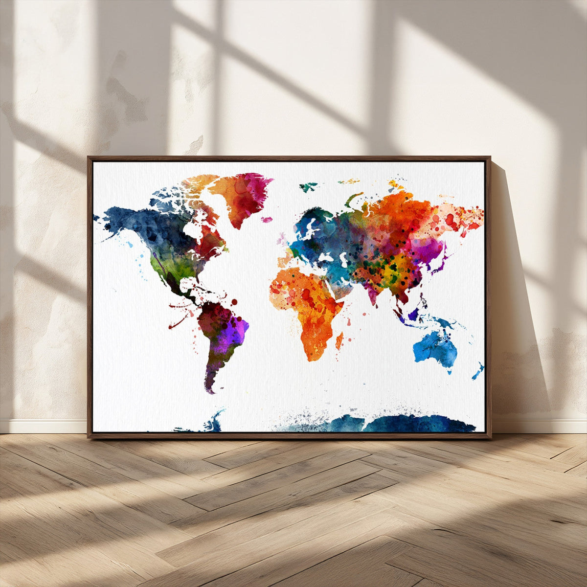 Bold Colorful World Map Canvas Print | Detailed Map of the World Wall Art