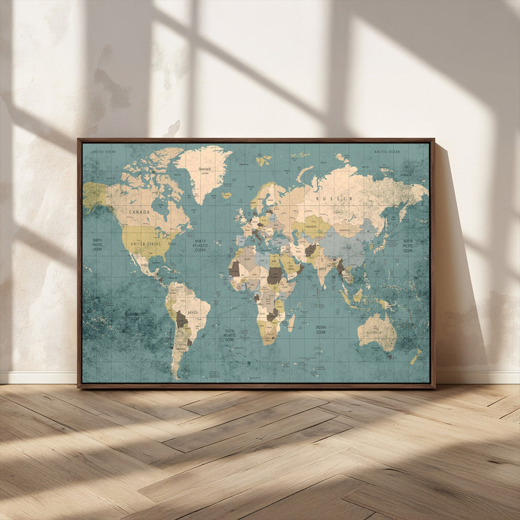 Classic World Map Canvas Print | Framed Vintage Map Wall Art