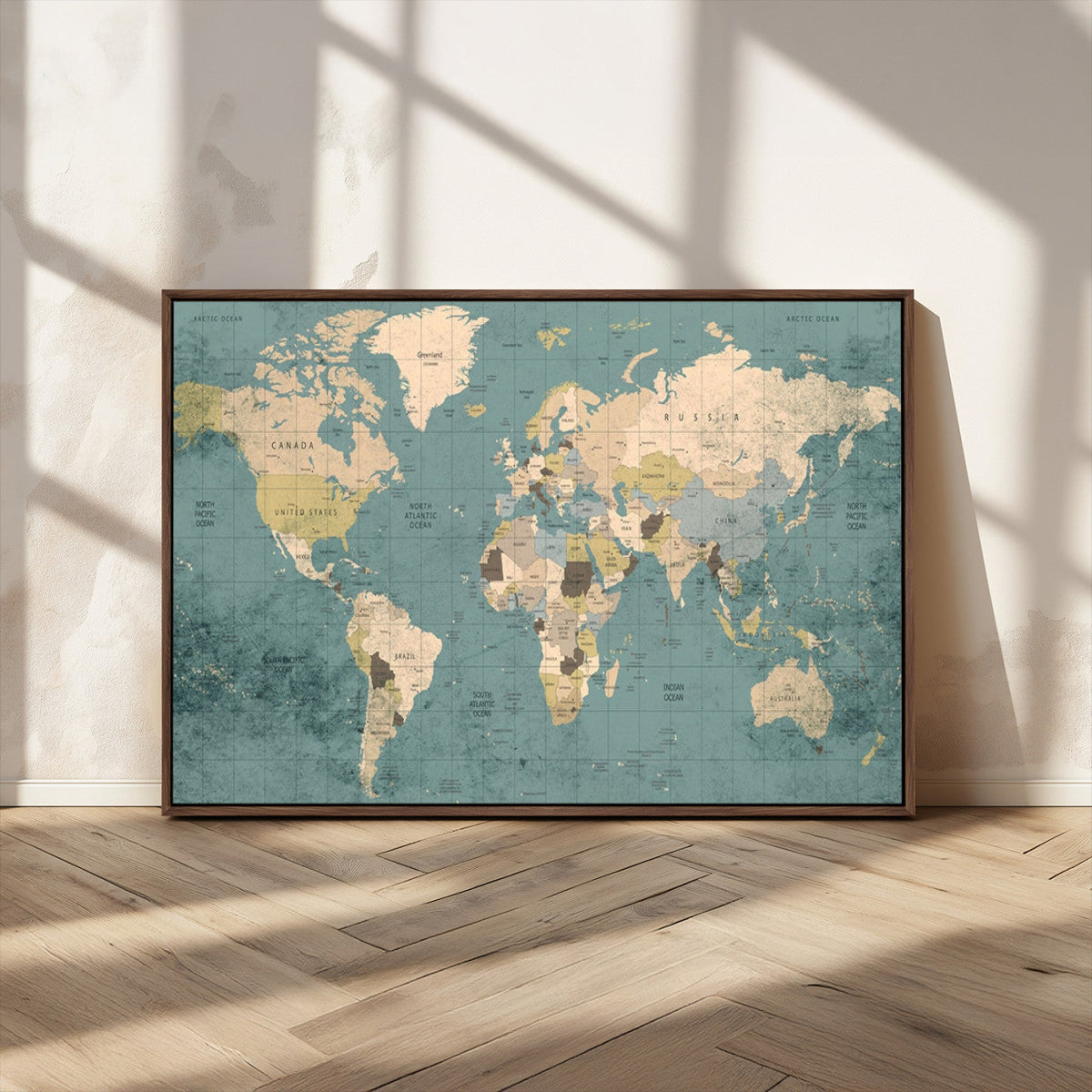 Classic World Map Canvas Print | Framed Vintage Map Wall Art