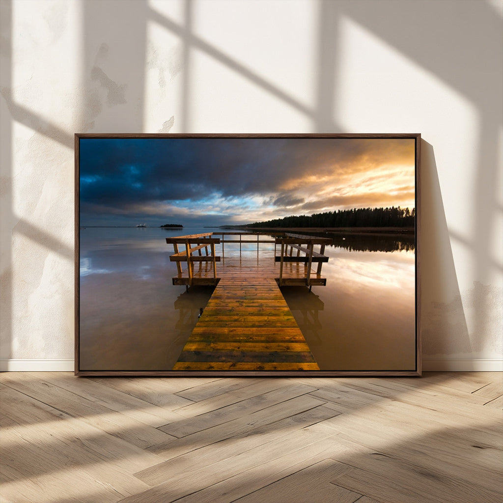 Serene Lake Pier at Sunset Canvas Print | Landscape Wall Art | Ready to Hang