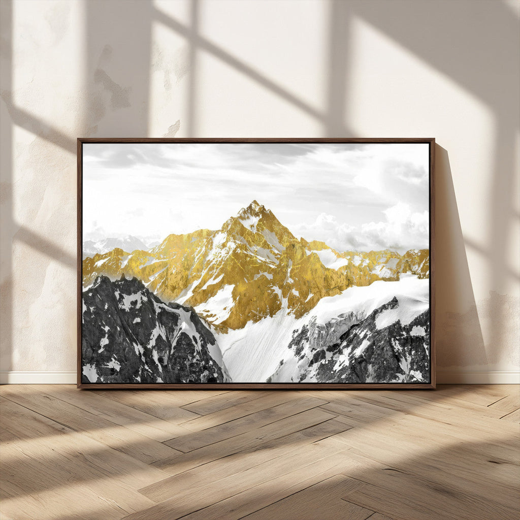 Gold Abstract Mountains Wall Art Print on Canvas, Nature Wall Art Print