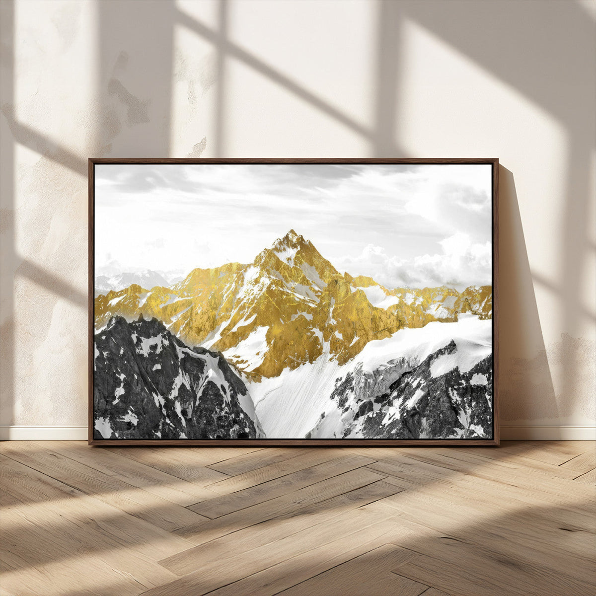 Gold Abstract Mountains Wall Art Print on Canvas, Nature Wall Art Print