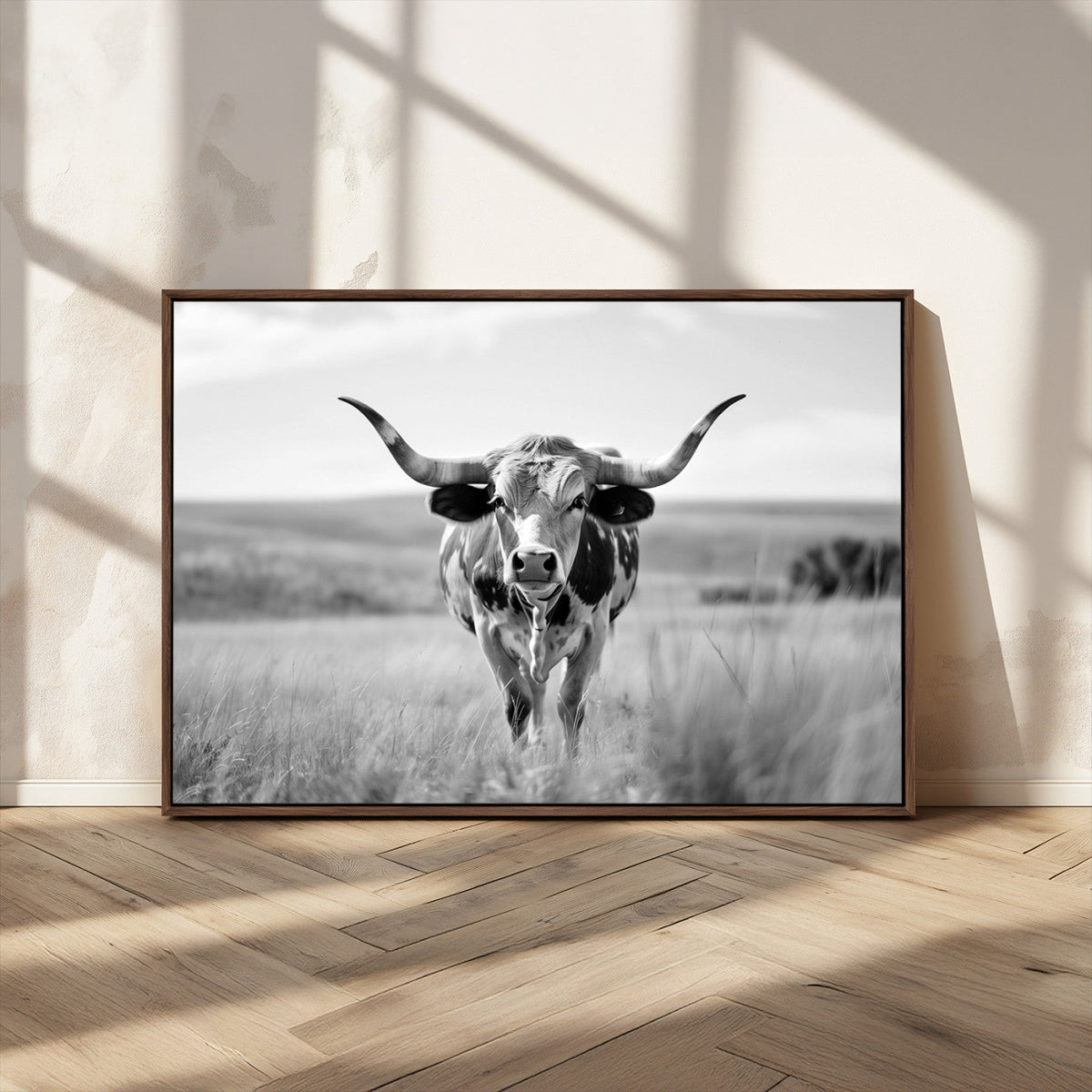 Texas Cow Longhorn Wall Art Canvas Print for Farm House Wall Art, Framed and Ready to Hang