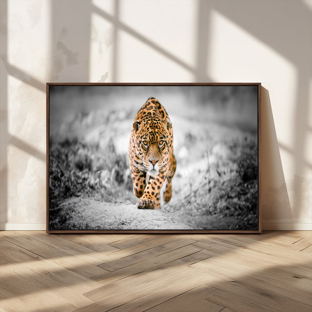 Jaguar Wall Art Canvas Print, Majestic Big Cat in Focused Pursuit