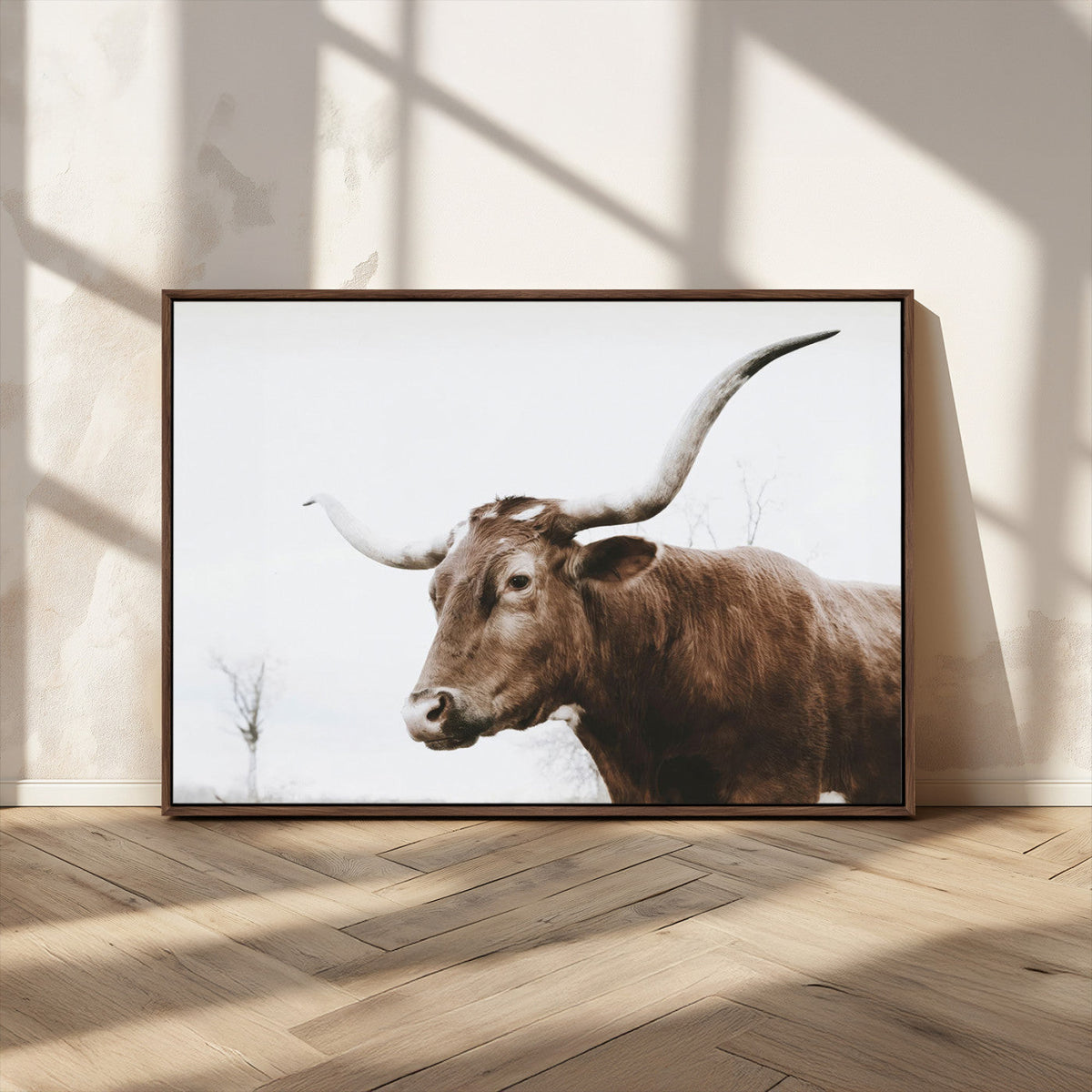 Rustic Bull Wall Art Canvas Print, Modern Longhorn Farmhouse Animal Decor