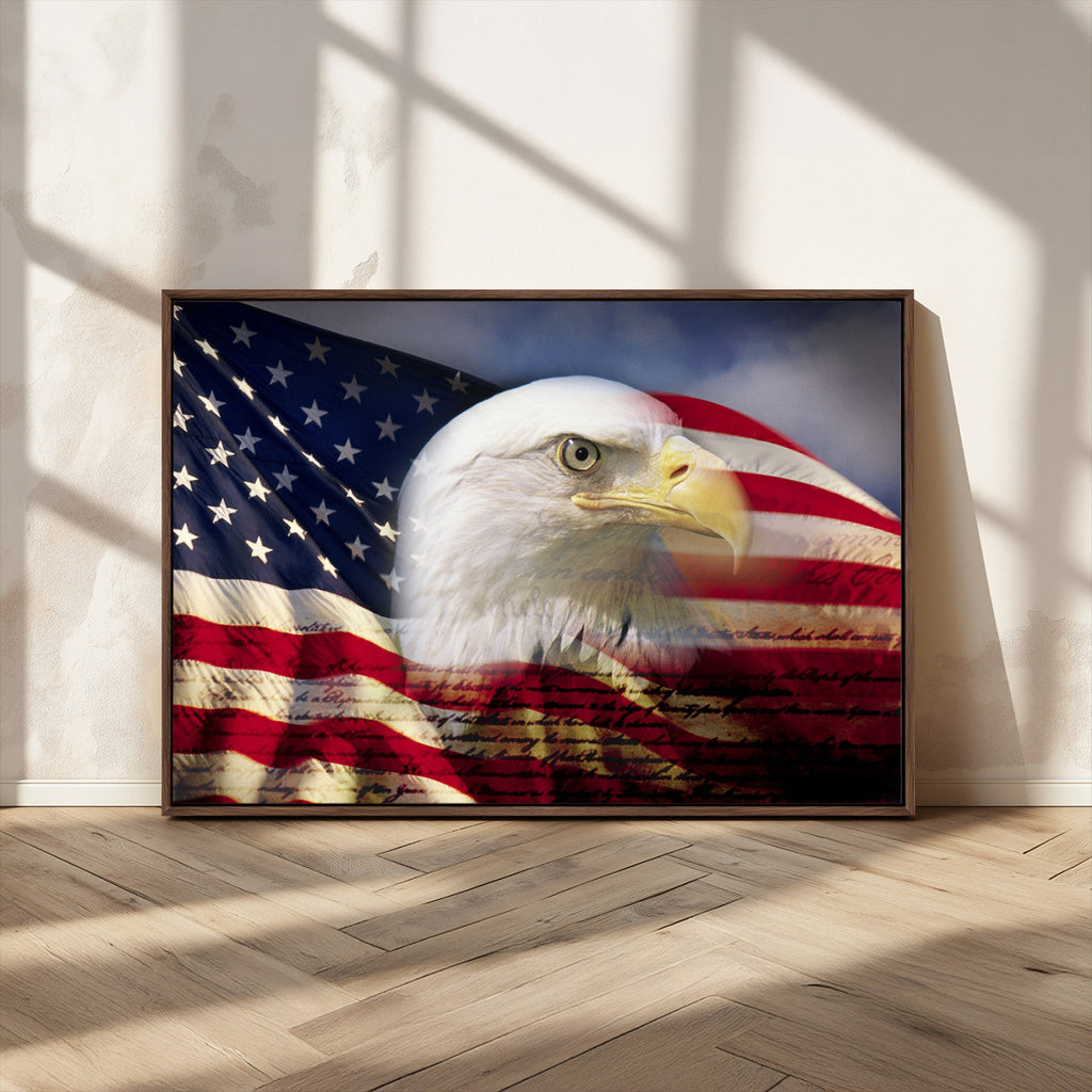 American Flag Eagle Symbol Wall Art Canvas Print, Patriotic American Flag Eagle Wall Art
