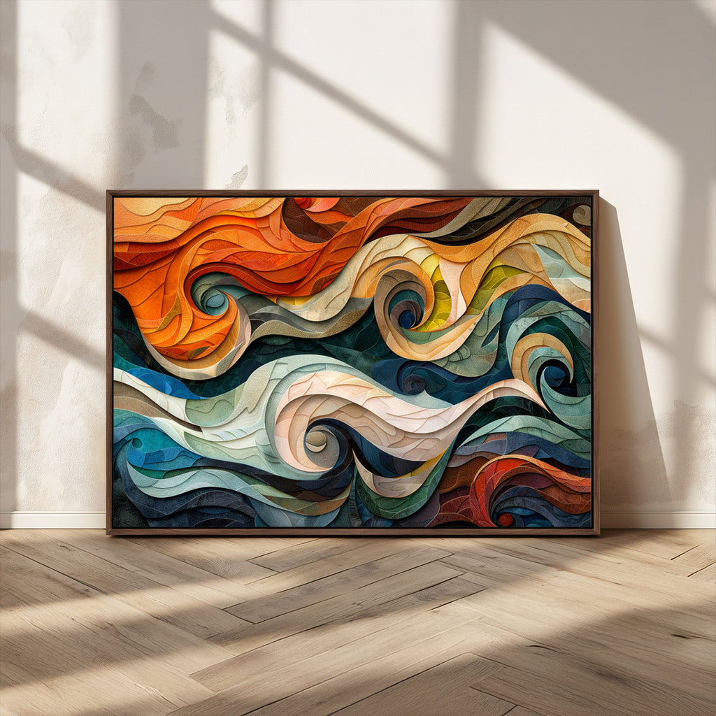 Abstract Wave Wall Art, Ready to Hang Framed Canvas Print | Extra Large 3 Piece Canvas Wall Art