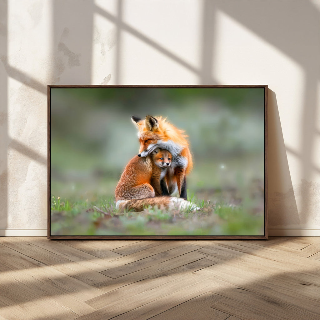 Heartwarming Fox and Baby Cub Wall Art | Canvas Print of Foxes in Nature