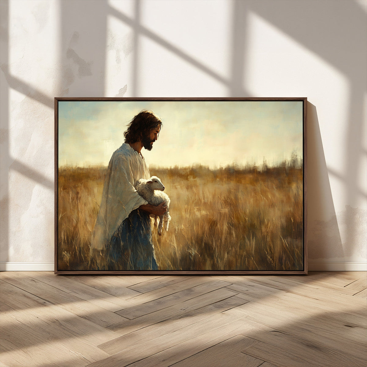 Jesus the Good Shepherd Wall Art Canvas Print, Inspirational Christian Religious Print for Prayer Room