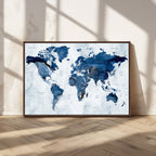 Modern Blue World Map Canvas Print | Elegant Travel Map Wall Art for Home Office