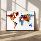 Colorful World Map Canvas Wall Art Print, Contemporary Global Map Artwork