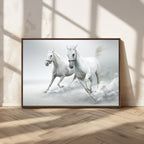 Large Wall Art Canvas Print, Beautiful Running White Horses
