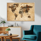 Push Pin World Map Canvas Print | Framed Travel Tracker Wall Art