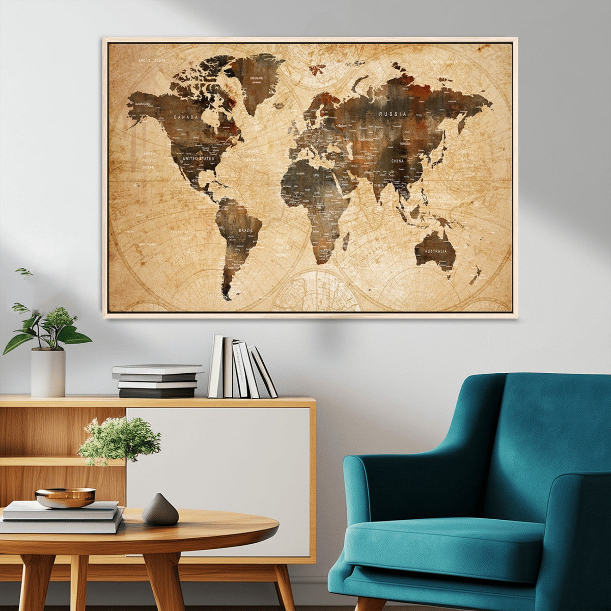 Push Pin World Map Canvas Print | Framed Travel Tracker Wall Art