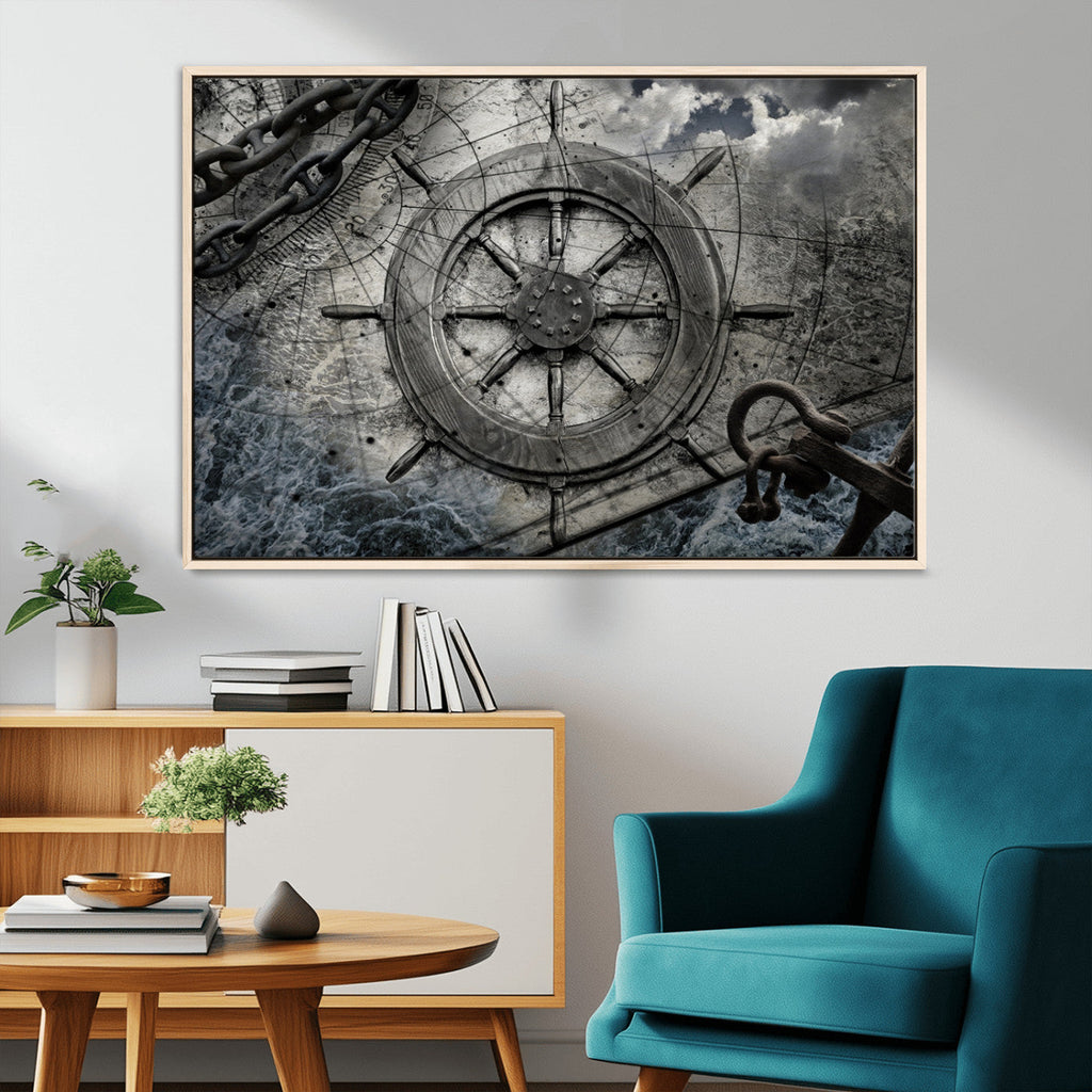 Ship Steering Wheel Vintage Wall Art Canvas Print