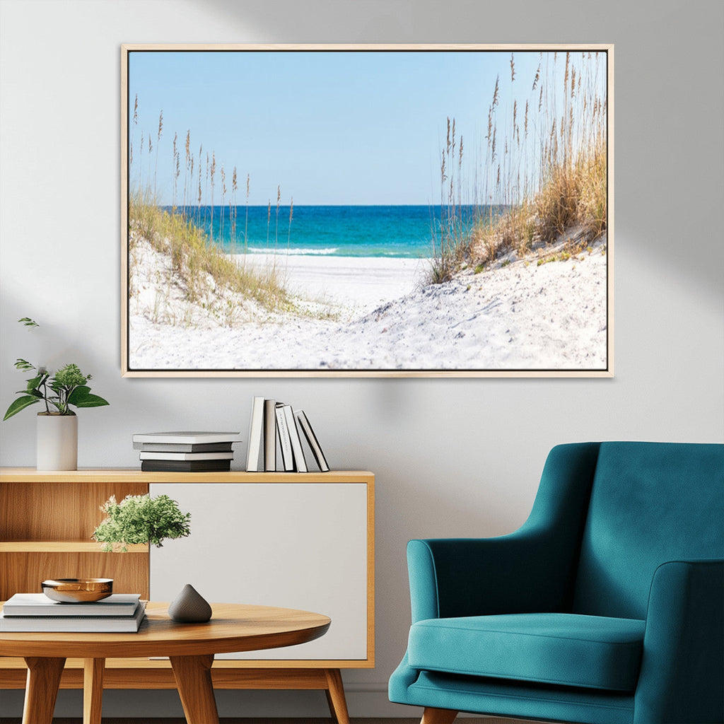 Serene Coastal Dune Path with Ocean View, 3-Panel Beach Canvas Wall Art
