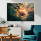 Ocean Wave Sunset Canvas Wall Art | Triptych Seascape Print