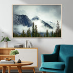Mountain Mist Canvas Wall Art Print | 3-Panel Foggy Forest and Mountain Landscape