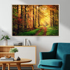 Sunlight Through Trees Wall Art Canvas Print | Autumn Forest Wall Art