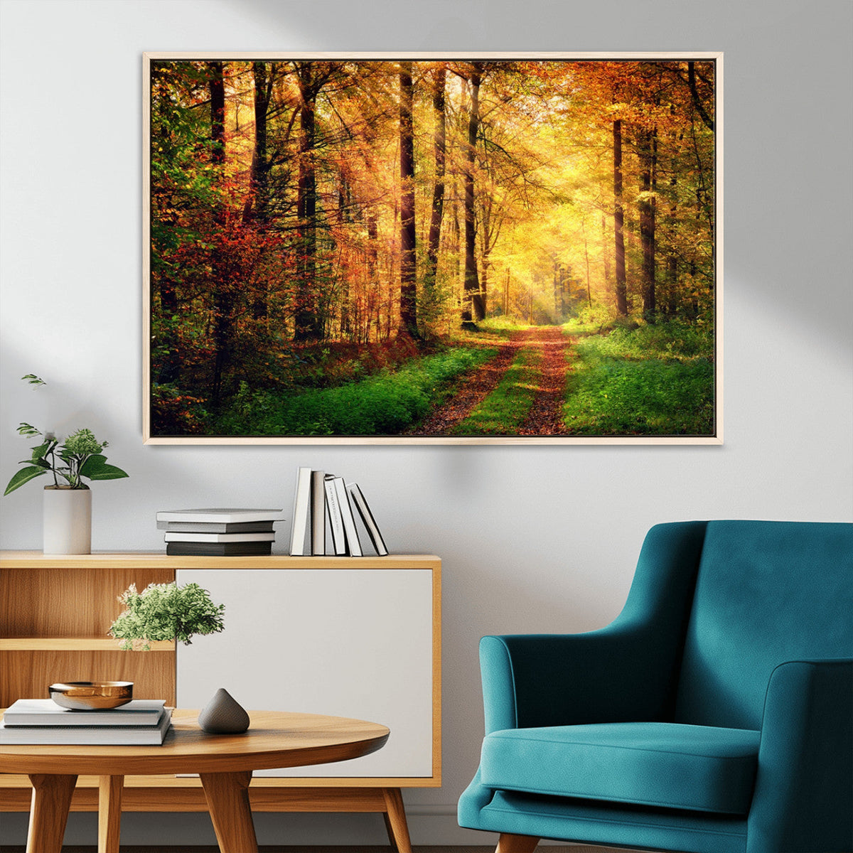 Sunlight Through Trees Wall Art Canvas Print | Autumn Forest Wall Art