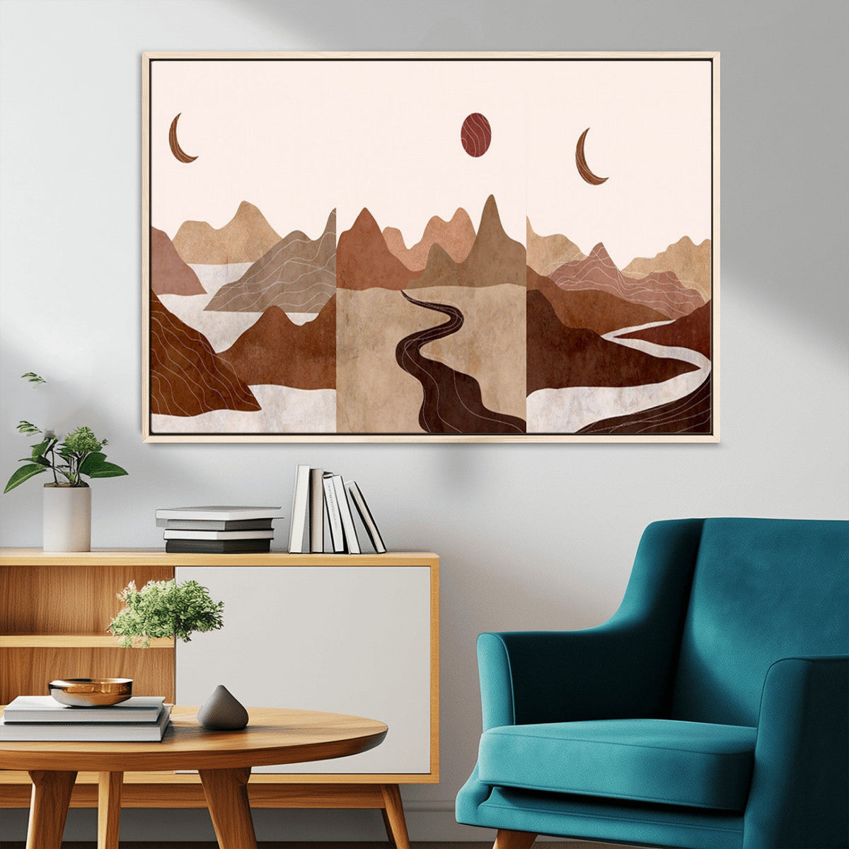 Boho Wall Art Canvas Print Set | Mid-Century Bohemian Wall Artwork, Boho Neutral