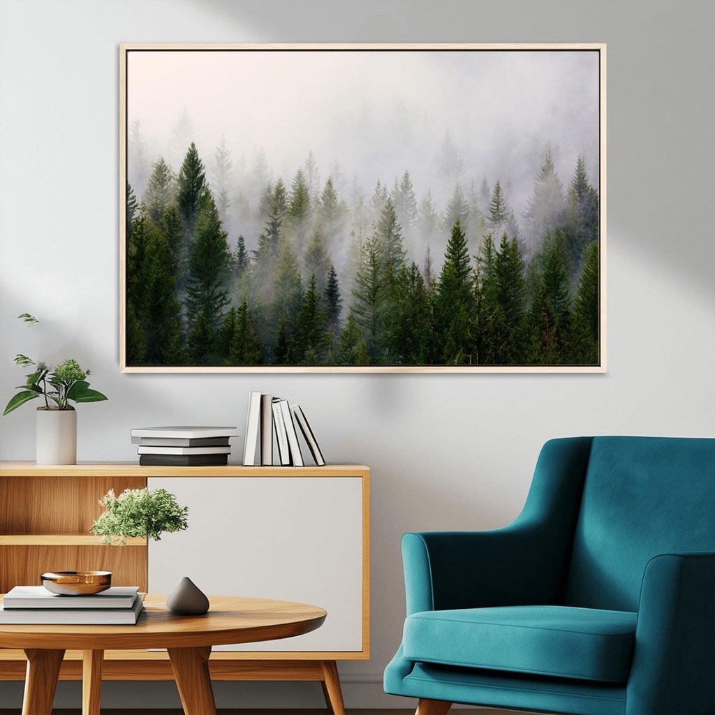 Forest Wall Art Canvas Print | Foggy Forest Wall Art | Pine Wood Forest Print